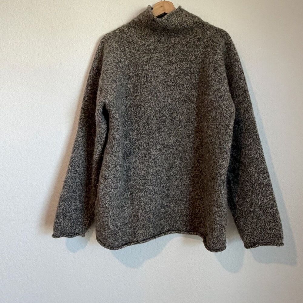 Eribe Ecology Brown Gray Knit Shetland Wool Mock Neck Sweater Women's Size 44 XL